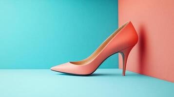 A pair of high heeled shoes on a blue and pink background photo