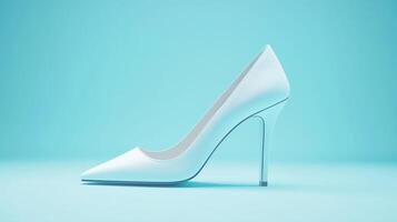 A white high heel shoe on a blue background photo