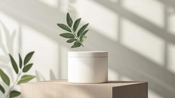 A white container with a plant in it photo