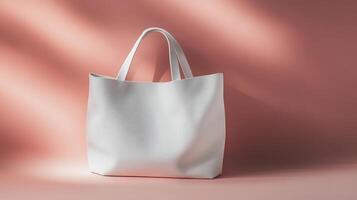 White tote bag on pink background photo