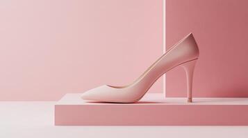 A pink high heeled shoe on a pink background photo