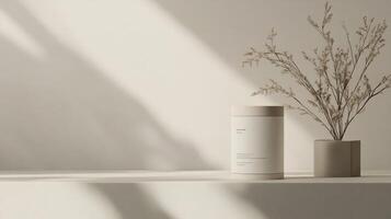 A white container with a plant in it photo