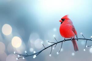 Vibrant red cardinal perched on an elegant branch against a soft blurred background, symbolizing power and passion in nature photo