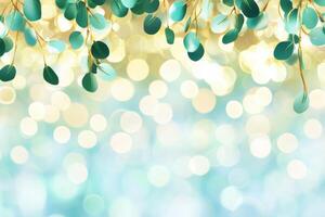 Nature-inspired bokeh effect with soft green and golden hues creating a peaceful ambiance under sunlight filtering through blurred leaves photo