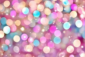 Colorful bokeh lights create a dreamy and magical atmosphere with shades of pink, purple, and blue for a soft and enchanting background photo