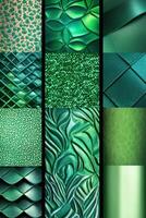 Deep emerald green fashion moodboard featuring luxurious textures and artistic botanical patterns in rich jewel tones with moody lighting photo