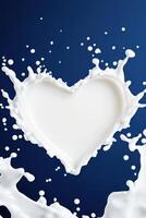 Artistic splash of milk creating a heart shape against a dark background showcases elegance in dairy presentation photo
