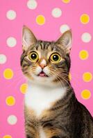 Surprise expression of a cat with humorous edits, perfect for creating memes and sharing laughs on social media platforms photo