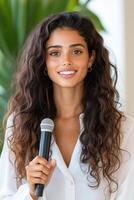 Dynamic keynote speaker engages audience with energy and passion during motivational event in a bright and inviting venue photo