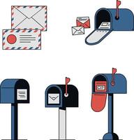 A collection of different mailbox designs in flat art style showcasing envelopes and letters vector