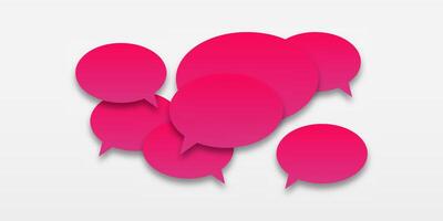 Pink or lilac speech bubbles with shadow in a pile. Concept of communication between people in society, ideal for message or conversation themes. vector
