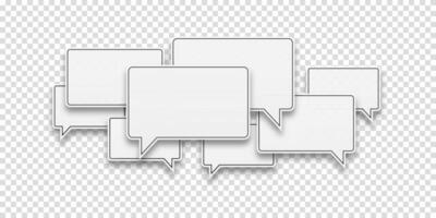 Set of white speech bubbles with stroke in a stacked pile. Communication between people, great for chat or discussion concepts. vector