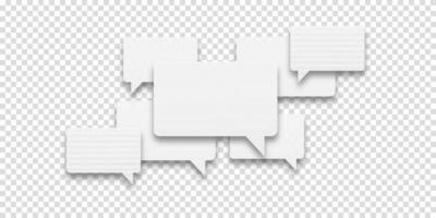 Set of white speech bubbles with stroke arranged in a pile. Communication concept between people, perfect for chat or dialogue themes. vector