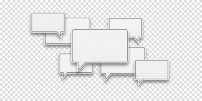 Set of white speech bubbles with stroke in a pile. Symbolizes communication between people, ideal for chat or dialogue designs. vector
