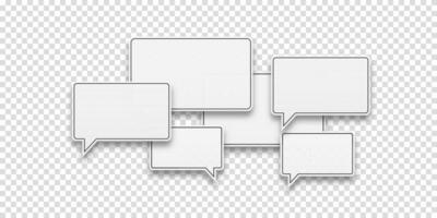 Set of speech bubble icons in white with stroke. Ideal for communication themes, messaging, or social interaction designs. vector