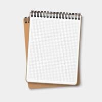 Checkered notebook with a horizontal spring coil lies on top of another notebook. Notepad in a cage grid with a white sheet. illustration isolated on white background vector