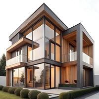 Stunning Modern Glass and Wood House Design with Expansive Windows and Balconies photo