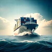 Large Container Ship Sailing on a Rough Ocean photo