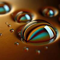 Macro Photography of Colorful Water Droplets on a Brown Surface Stunning Abstract of Liquid Spheres photo