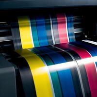 Vibrant Color Stripes Emerging from a Large Format Printing Machine photo