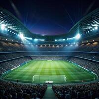 Night Football Game at a Massive Stadium with a Huge Crowd photo