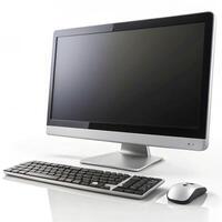 A computer monitor, keyboard and mouse are shown photo
