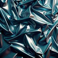 Stunning Teal Metallic Fabric Draped Luxuriously, Abstract Shiny Textile Background, Elegant Smooth Surface Texture photo