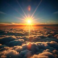 A breathtaking view of a vibrant sunrise above a boundless sea of clouds photo
