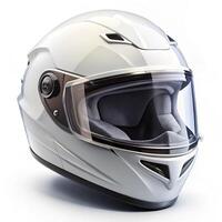Sleek White Motorcycle Racing Helmet with Clear Visor and Protective Features photo