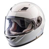 Sleek White Motorcycle Helmet with Clear Visor and Protective Features photo