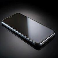 Sleek Modern Smartphone on a Reflective Black Surface, HighTech Mobile Device Display, Premium Glass Design, photo