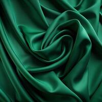 Luxurious Emerald Green Silk Fabric Draped in Soft Waves and Elegant Folds photo