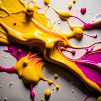 Abstract Paint Splashes Yellow and Magenta Swirls Colorful Fluid Art photo