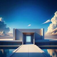 Minimalist Modern Architecture with Sky and Clouds Peaceful Serene Building Design photo