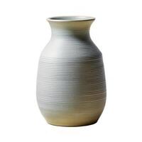 Elegant Light Grey Ceramic Vase with Horizontal Lines and Subtle Color Gradient photo