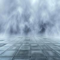 Mysterious Foggy Scene over a Wet Tile Floor Background photo