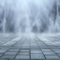 Mysterious Foggy Cityscape Empty Square Pavement Scene photo
