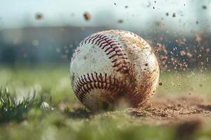 Baseball player connects with ball during practice at local field in afternoon sunlight photo