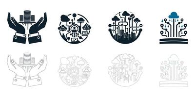 Diverse Cloud Computing and Financial Technology Icons vector