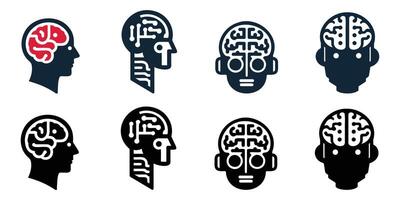 Human Brain and Artificial Intelligence Icons vector