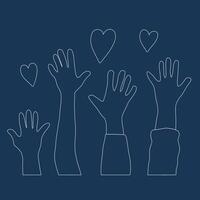 Volunteers hands up concept. simple design vector