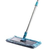 A Clean and Efficient Floor Cleaning Mop with a Long Handle and Soft Blue Microfiber Pad photo
