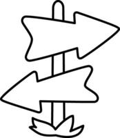 road direction sign line illustration. Pointer with arrows coloring page isolated on white background vector
