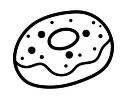 black and white doughnut with icing. Fairytale themed birthday dessert. Cute line magic candy bar design element. Sweet bakery icon or coloring page vector