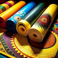 Vibrant Rolled Mats with African Inspired Designs and Bright Colors photo