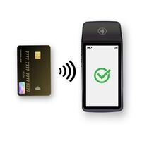 3D Realistic NFC Payment Terminal. Credit Card. Payment Machine. Template for Bank Payment Contactless Terminal. POS Terminal. vector