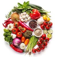 Vibrant Assortment of Fresh Vegetables and Spices Arranged in a Circle photo