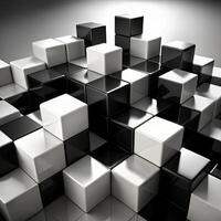 Abstract 3D Rendering of Black and White Cubes in a Checkerboard Pattern photo