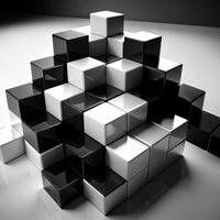 Abstract Black and White Cube Pyramid Structure Digital 3D Render of Geometric Shapes photo