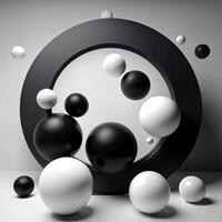 Abstract Composition of Black and White Spheres Within a Circular Frame A Stunning 3D Render of Geometric Shapes photo